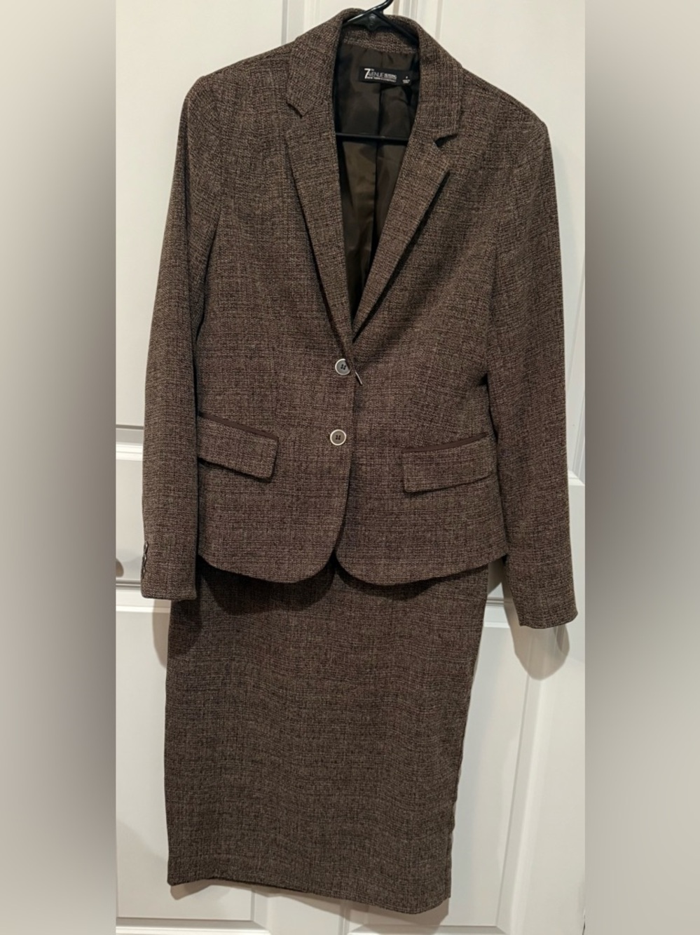 7th Avenue Brown Tweed Blazer & Skirt Suit Set - Brown
